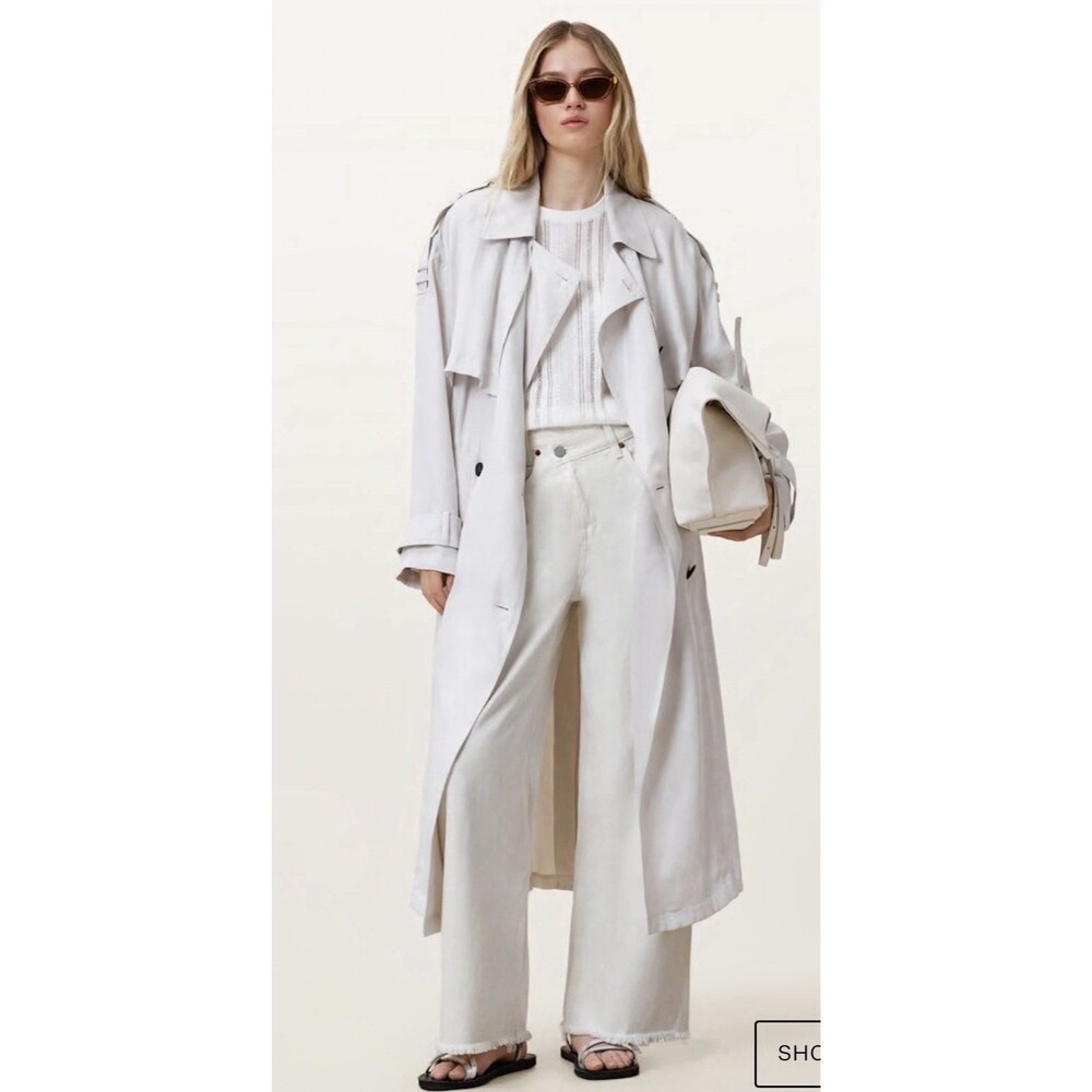ALLSAINTS Aki Crossover Fringe Hem Wide Leg Jeans White Size 28 New $228 NWT